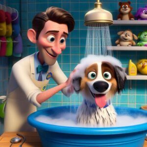 cachorro tomando banho